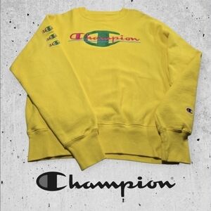 Champion Unisex Reverse Weave Retro Embroidered Logo Sweatshirt Bright Yellow S